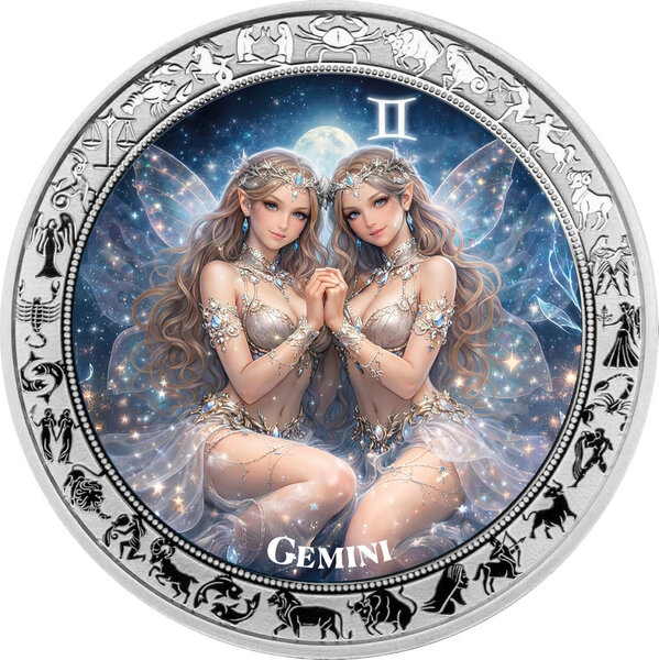 Monnaie GEMINI Goddesses Zodiac 1 Oz Argent 5 Cedis Ghana 2026