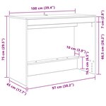 vidaXL Bureau de lit Gris béton Bois d'ingénierie 100 x 45 x 75 cm