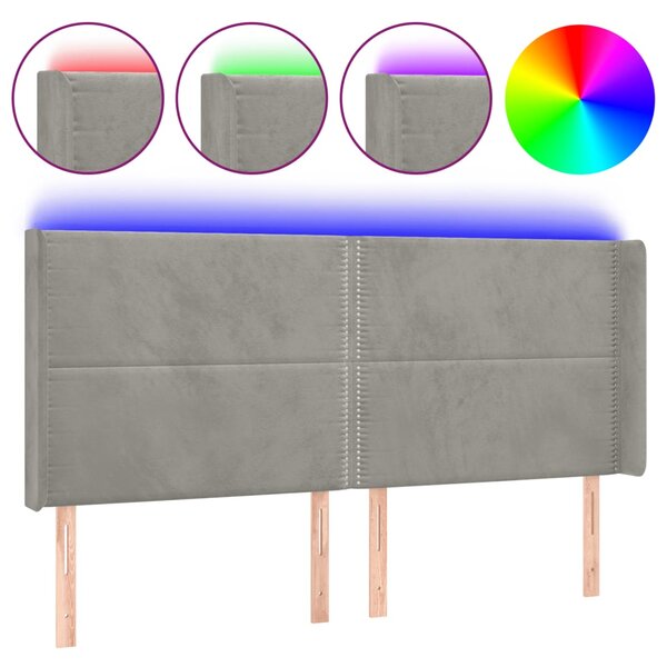 vidaXL Tête de lit à LED Gris clair 163x16x118/128 cm Velours