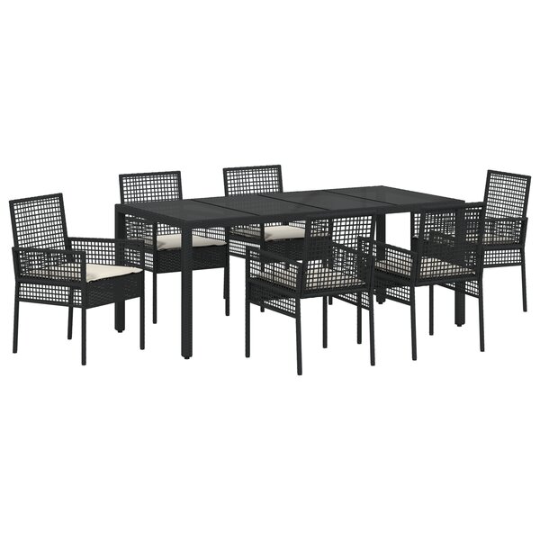 vidaXL Ensemble de salle à manger pour jardin 7 Pièces Noir
