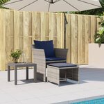 vidaXL Chaise de jardin avec tabouret gris résine tressée