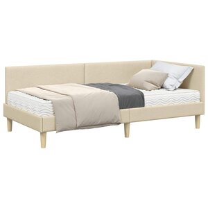 vidaXL Cadre de lit d'angle avec matelas 2 pc Crème 90 x 200 cm tissu