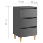 Vidaxl tables de chevet pieds en bois 2 pièces gris brillant 40x35x69 cm