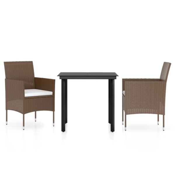 vidaXL Mobilier de salle à manger de jardin coussins 3 Pièces Marron/noir