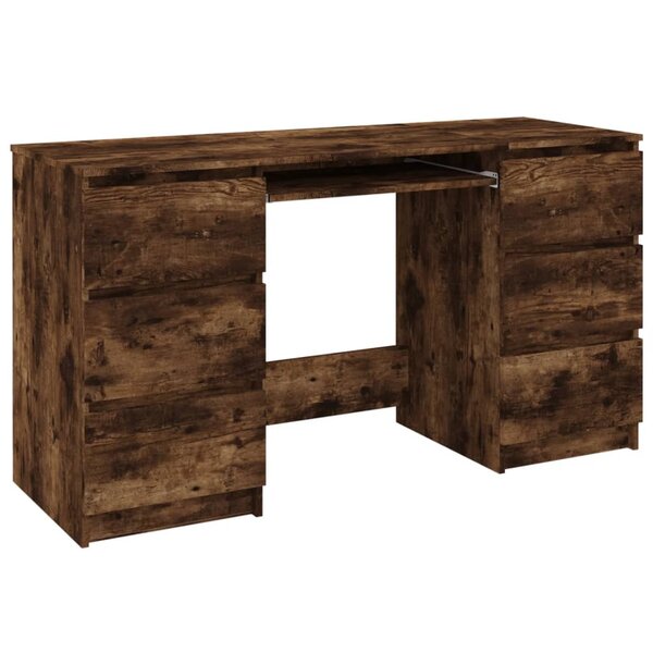 Bureau table poste de travail meuble d'ordinateur informatique étude chêne fumé 140 x 50 x 77 cm bois d'ingénierie brun 02_0023586