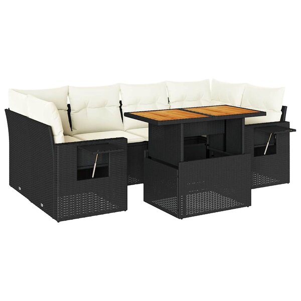vidaXL Salon de jardin 7 Pièces avec coussins noir résine tressée