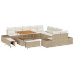 Ensemble de Canapé de Jardin 13 Pièces avec Coussins Beige Rattan Acacia