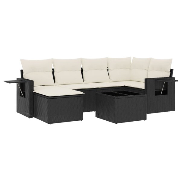 vidaXL Salon de jardin 7 Pièces avec coussins noir résine tressée