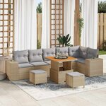 vidaXL Ensemble de canapé de jardin 9 Pièces Beige polyrotin