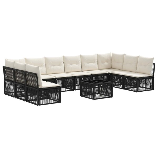 vidaXL Ensemble de canapé de jardin 11 pc Noir polyrotin