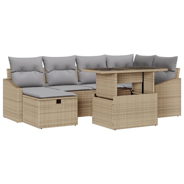 vidaXL Ensemble de canapé de jardin 7 pièces avec coussins Beige Poly Rotin