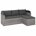 vidaXL Canapé de jardin 3 places avec toit et repose-pieds Gris