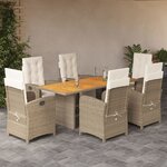 vidaXL Ensemble à manger de jardin et coussins 7 Pièces beige poly rotin