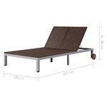 vidaXL Chaise longue double avec roues Résine tressée Marron