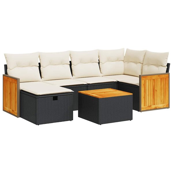 vidaXL Salon de jardin 7 Pièces avec coussins noir résine tressée