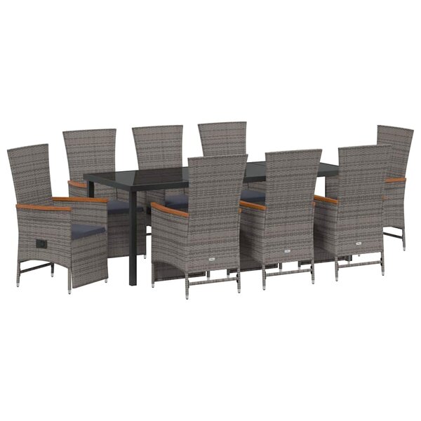vidaXL Ensemble de salle à manger pour jardin 9 Pièces Gris polyrotin