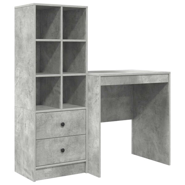 vidaXL Bureau avec tiroir avec étagère avec stockage 2 Pièces Gris béton