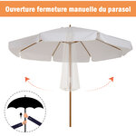 Parasol droit rond grande taille de jardin Ø 3 25 x 2 5H m bois de bambou polyester crème