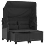 vidaXL Canapé de jardin 2 places avec auvent et tabourets noir rotin