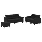 vidaXL Ensemble de canapés 3 Pièces avec coussins noir tissu microfibre