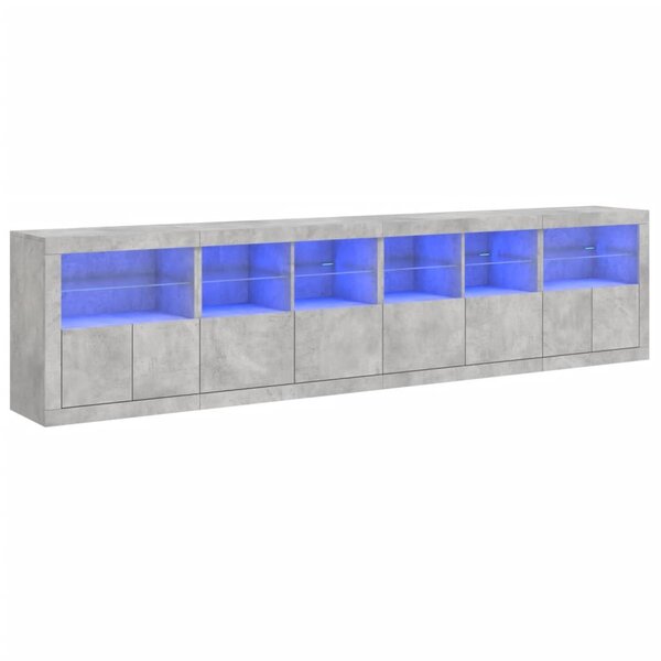 vidaXL Buffet avec lumières LED gris béton 283x37x67 cm