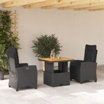 vidaXL Ensemble à manger de jardin avec coussins 3 Pièces Noir