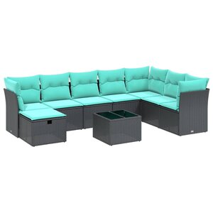 vidaXL Salon de jardin 9 Pièces avec coussins noir résine tressée