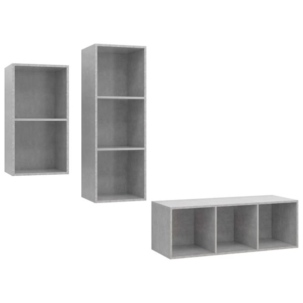 vidaXL Ensemble de meuble TV 3 Pièces Gris béton Bois d'ingénierie