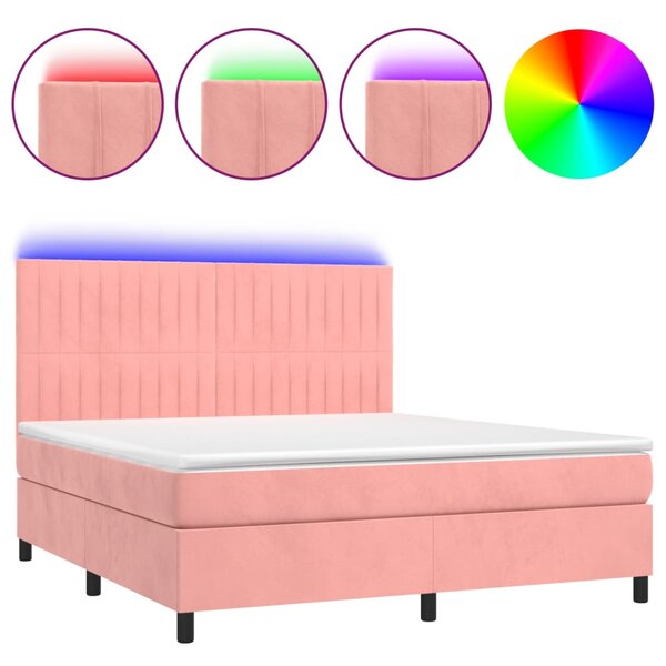 vidaXL Sommier à lattes de lit matelas et LED Rose 180x200 cm Velours