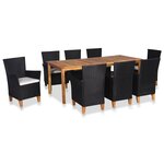 vidaXL Mobilier à dîner de jardin 9 Pièces Résine tressée Noir et marron