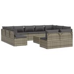 vidaXL Salon de jardin 12 Pièces avec coussins Gris Résine tressée