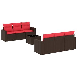 vidaXL Salon de jardin avec coussins 7 Pièces marron résine tressée