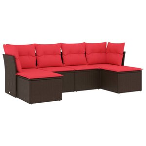 vidaXL Salon de jardin 6 Pièces avec coussins marron résine tressée