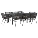 vidaXL Ensemble à manger de jardin coussins 9Pièces noir poly rotin verre
