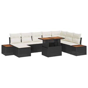 vidaXL Ensemble de salle à manger pour jardin 9 Pièces Noir et Beige