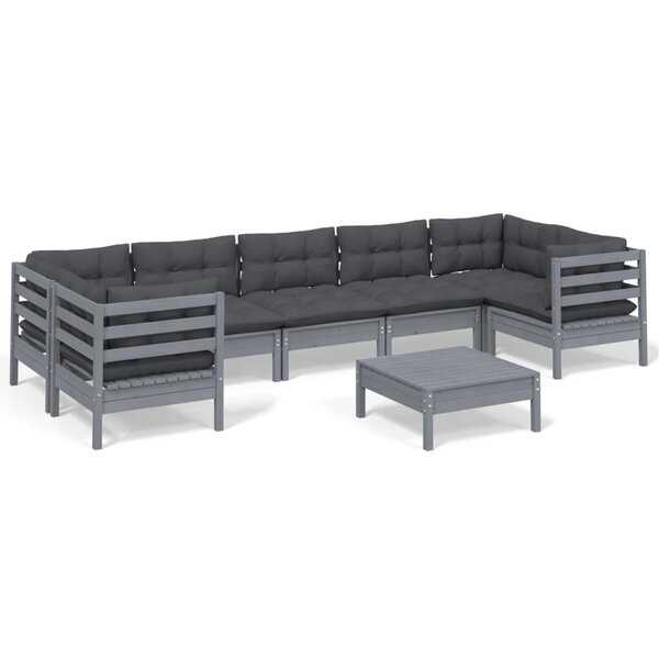 vidaXL Salon de jardin 8 Pièces avec coussins gris bois de pin