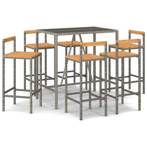 vidaXL Ensemble de bar jardin 7 Pièces gris poly rotin/bois massif acacia