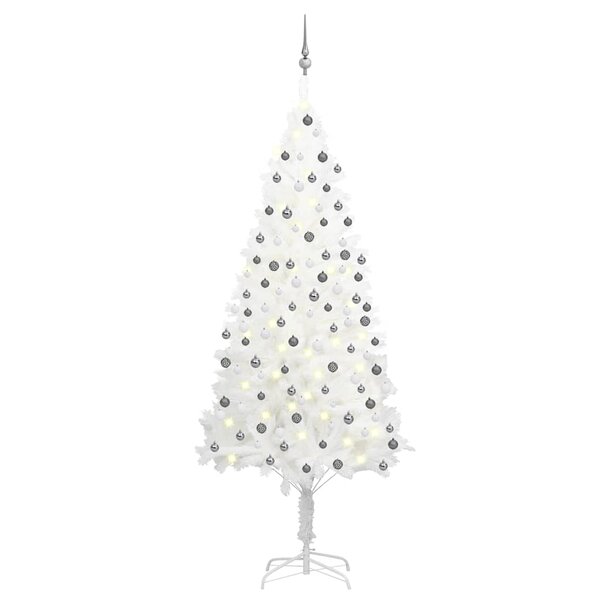 vidaXL Arbre de Noël artificiel pré-éclairé et boules blanc 210 cm