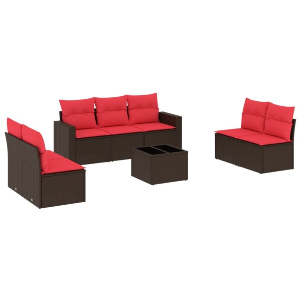 vidaXL Salon de jardin 8 Pièces avec coussins marron résine tressée