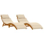 Chaises longues vidaXL avec coussins 2 Pièces Beige en bois d'acacia solide