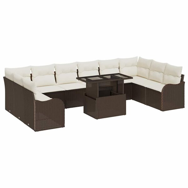 vidaXL Ensemble de canapé de jardin 11 pc Marron Poly rotin