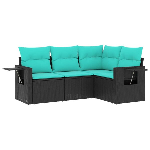 vidaXL Salon de jardin 4 Pièces avec coussins noir résine tressée