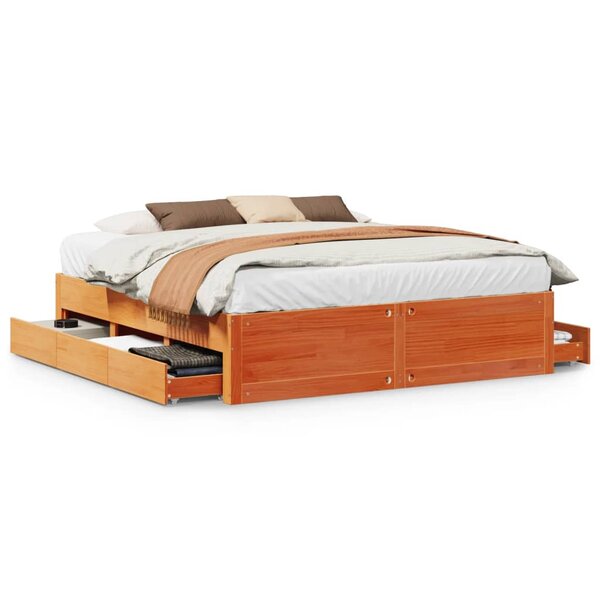 vidaXL Cadre de lit sans matelas avec tiroirs brun cire 180x200 cm pin