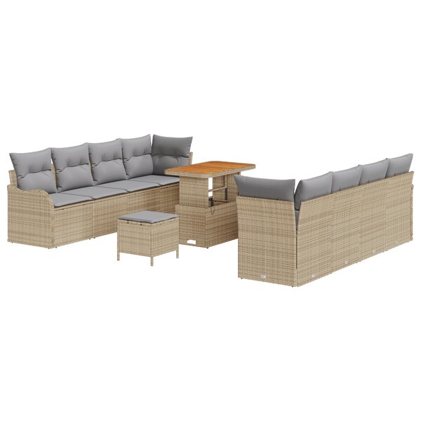 vidaXL Set de canapés de jardin de 11 pièces   coussins en poly rotin beige et acacia.