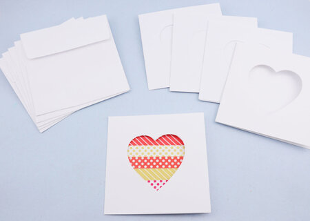 5 Cartes et enveloppe DIY blanches 13x13cm Coeur