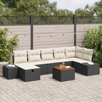 vidaXL Ensemble de Canapé de Jardin 8 Pièces avec Coussins Noir Rotin Poly