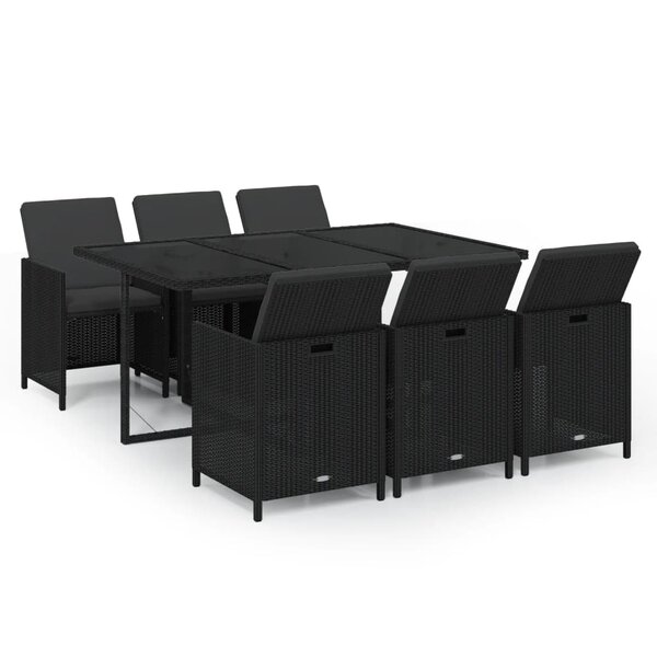 vidaXL Mobilier à dîner de jardin et coussins 7Pièces Résine tressée Noir