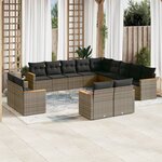 vidaXL Salon de jardin avec coussins 13 Pièces gris résine tressée