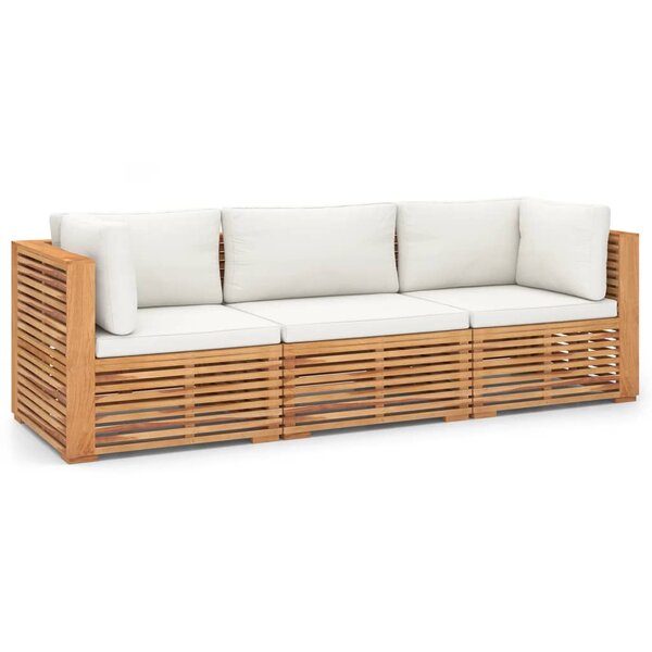 vidaXL Canapé de jardin 3 places avec coussins Bois de teck massif