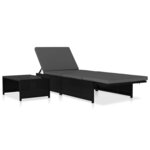 vidaXL Chaises longues 2 Pièces avec table Résine tressée Noir